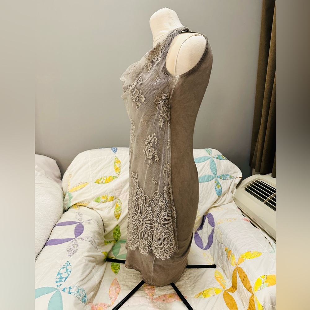 Motel Italy 🇮🇹 Gray Lace Tunic Top Mini Dress S M L - Picture 7 of 10